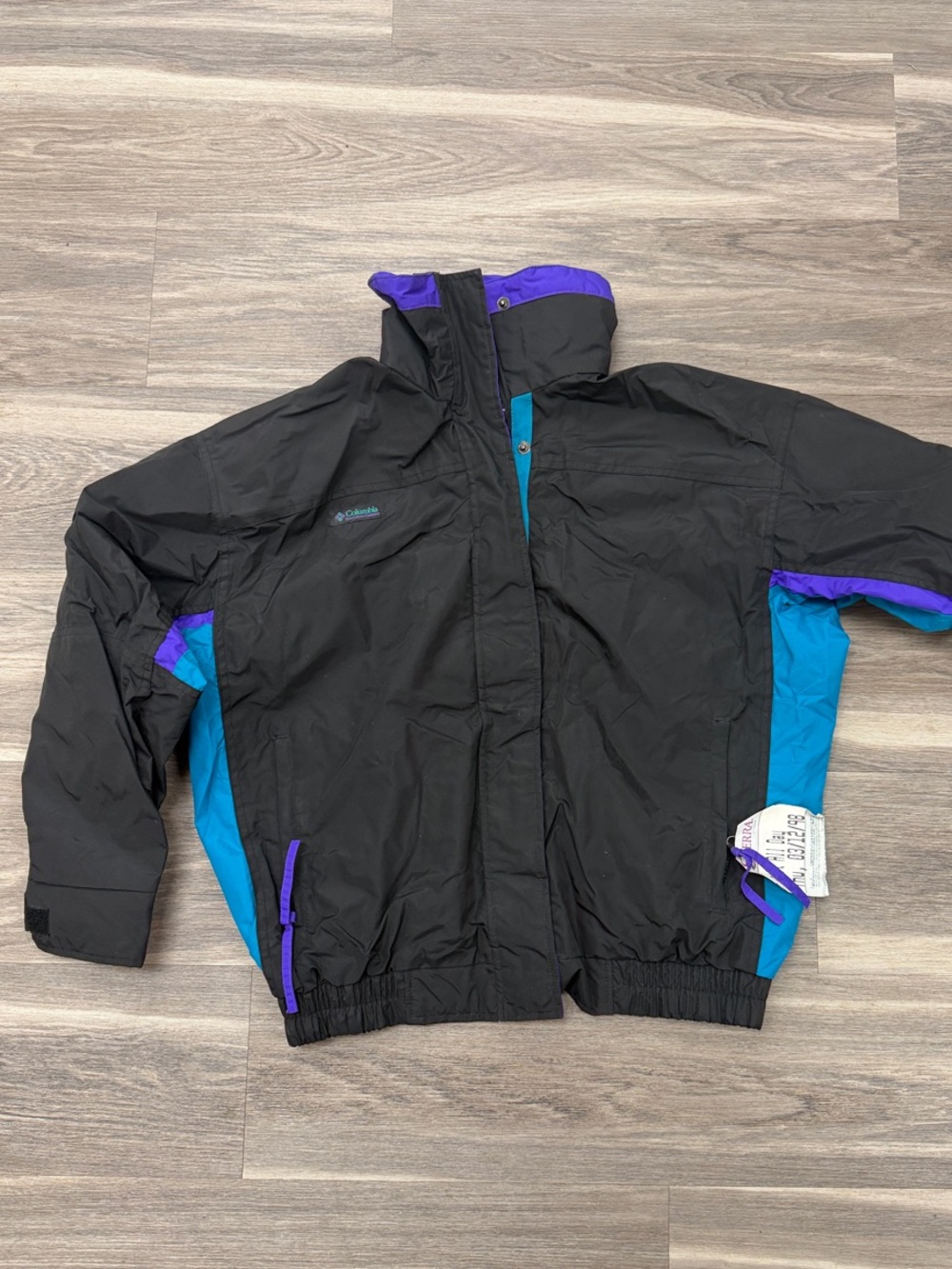 Vintage 1990s Columbia Black Ski Jacket with Teal and Purple Accents